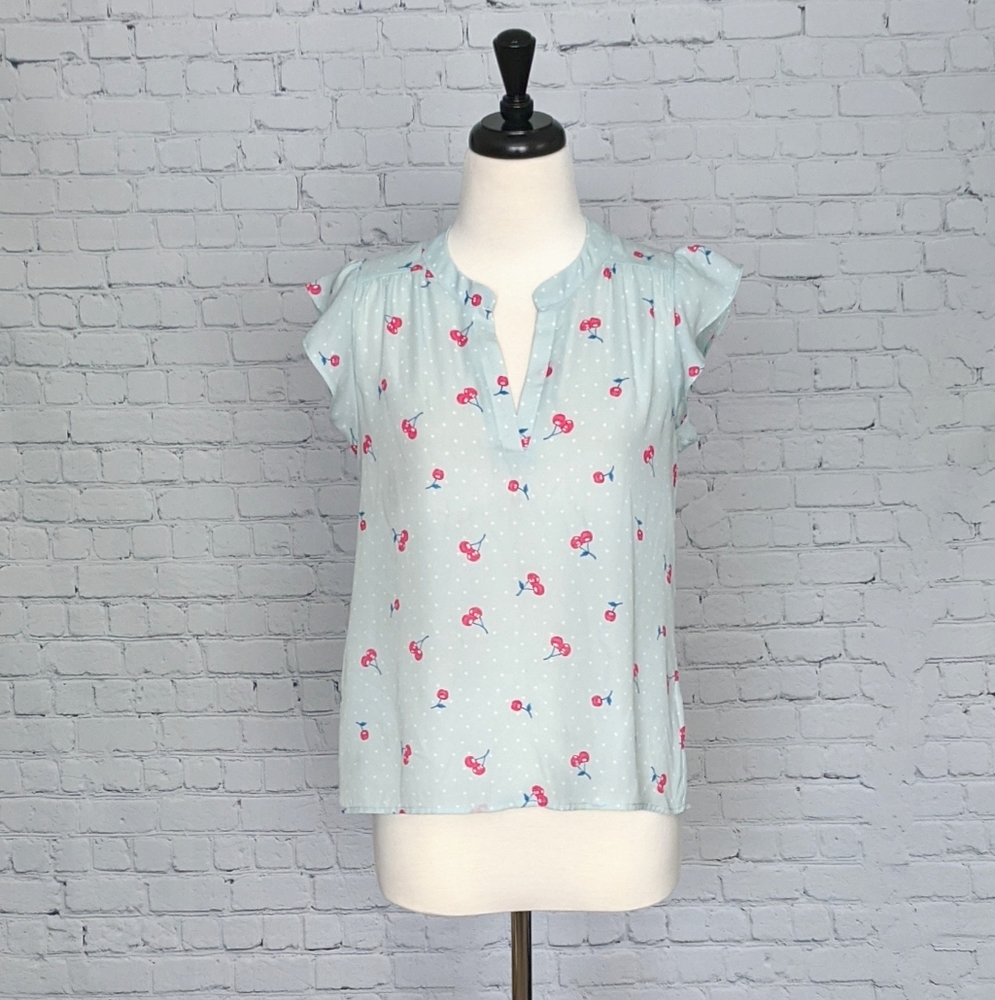 🆕🍒 Ellen Tracy Retro Print Cherries Blouse XS